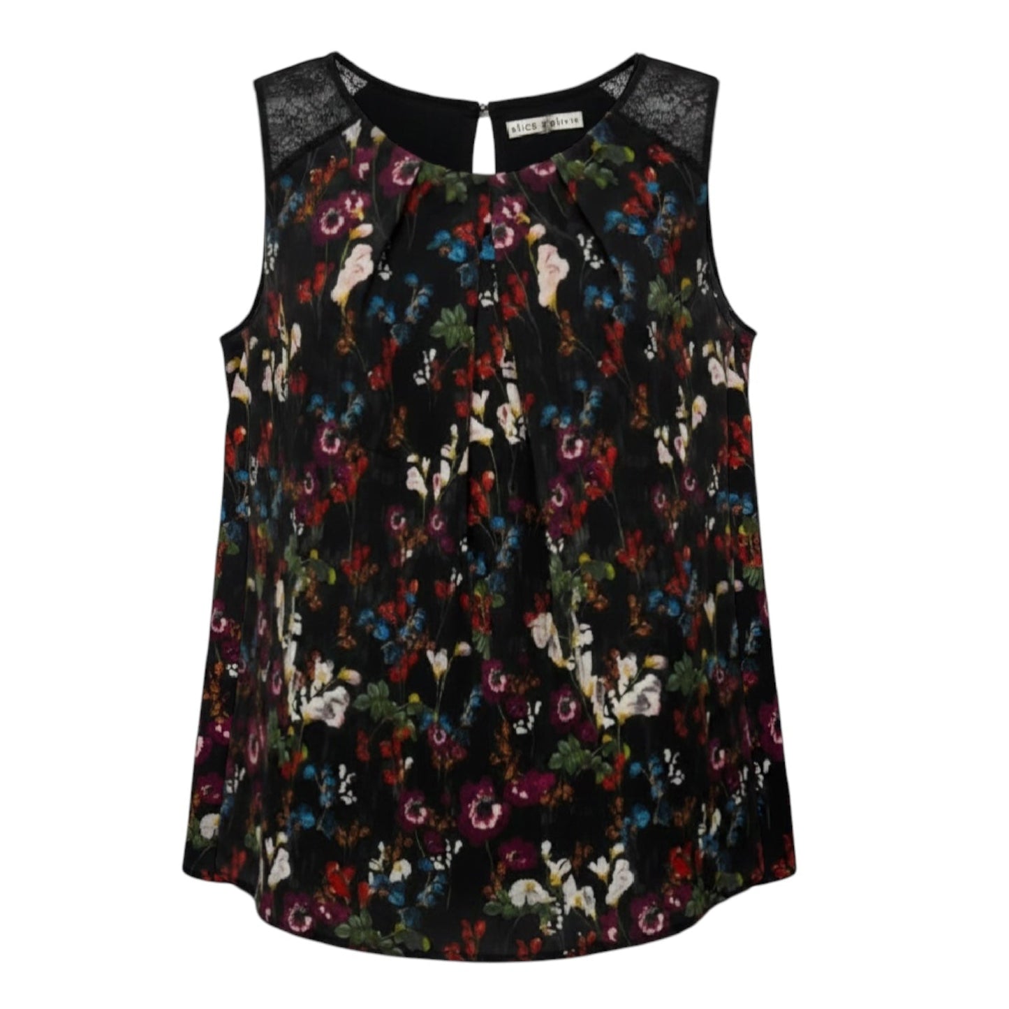 Bertha Silk Lace Trim Sleeveless Top Designer By Alice + Olivia In Floral Print, Size: L (estimated)