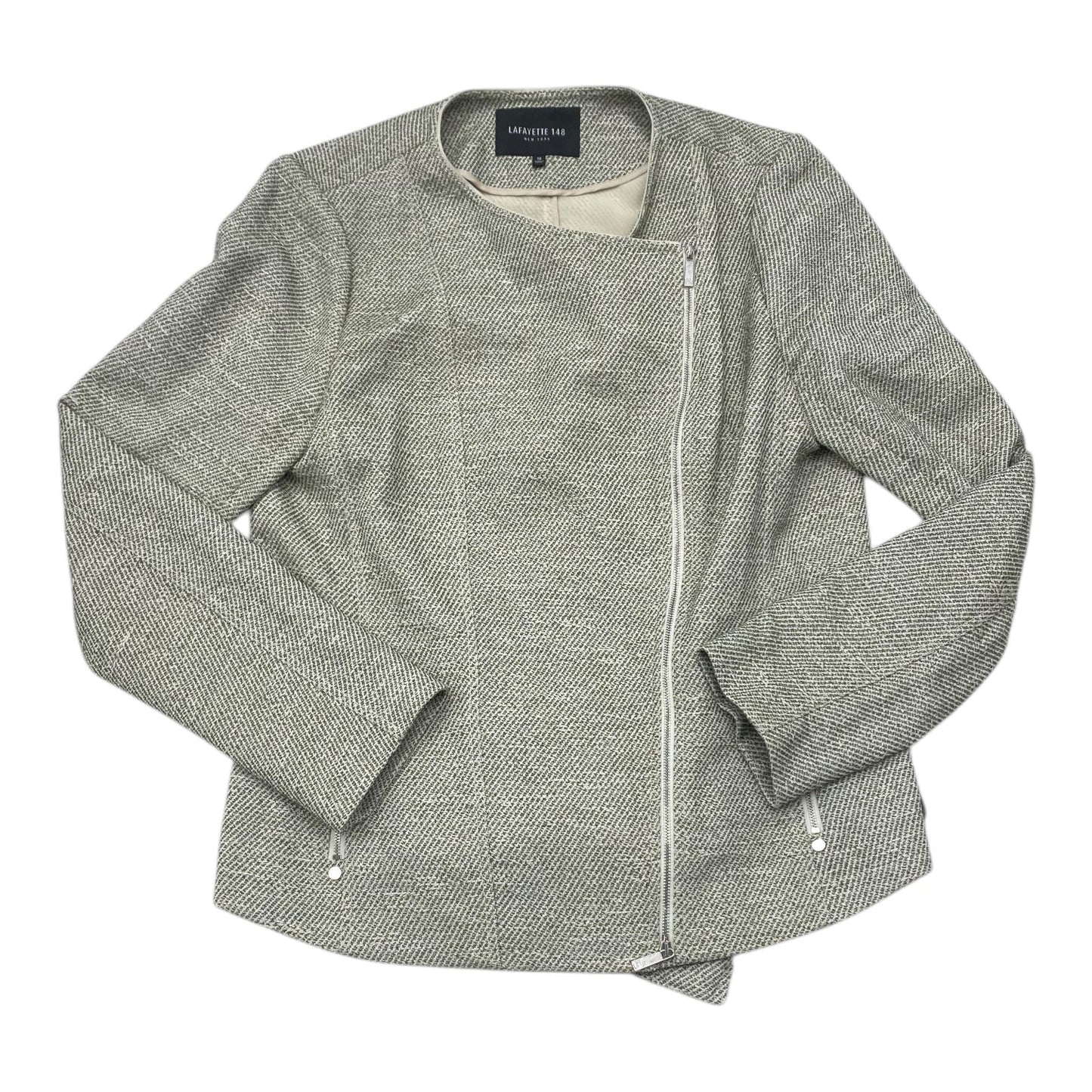 Blazer Designer By Lafayette 148 In Green & White, Size:12