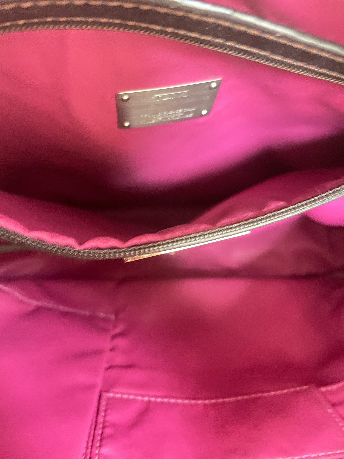 Handbag Designer By Tumi In Brown & Gold, Size:Medium