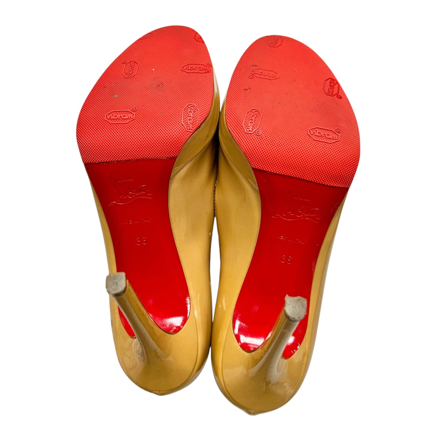 Shoes Luxury Designer By Christian Louboutin In Tan, Size: 5.5
