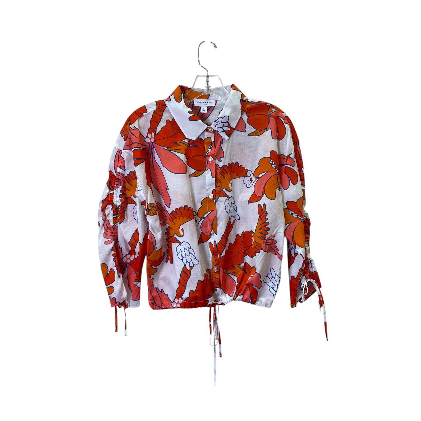 Blouse 3/4 Sleeve By Marc New York In Orange & White, Size:M