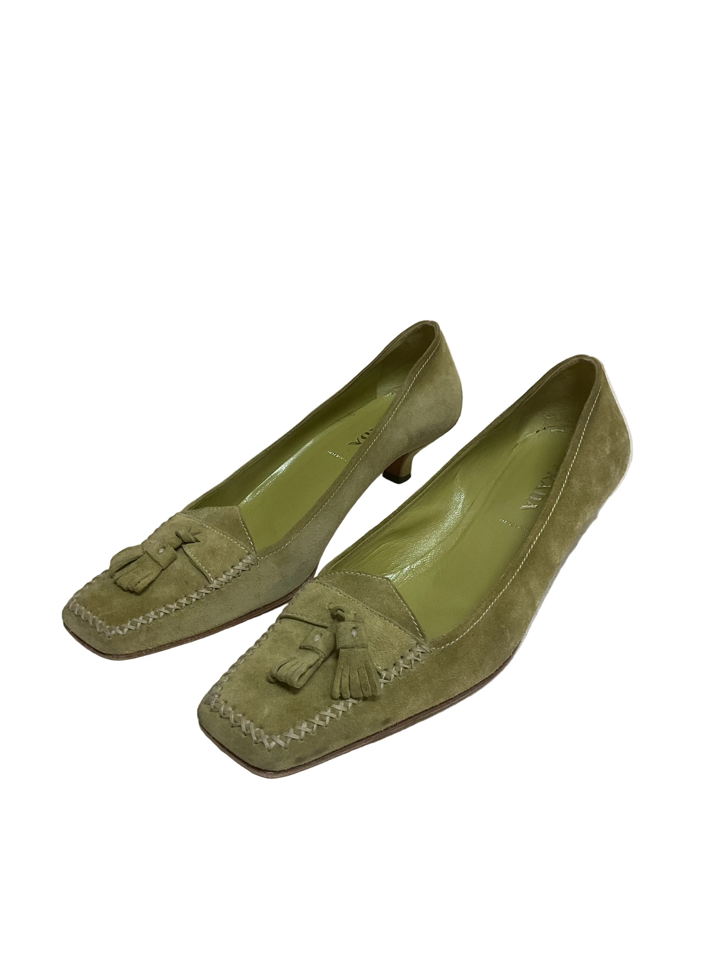 Shoes Luxury Designer By Prada In Green, Size:8