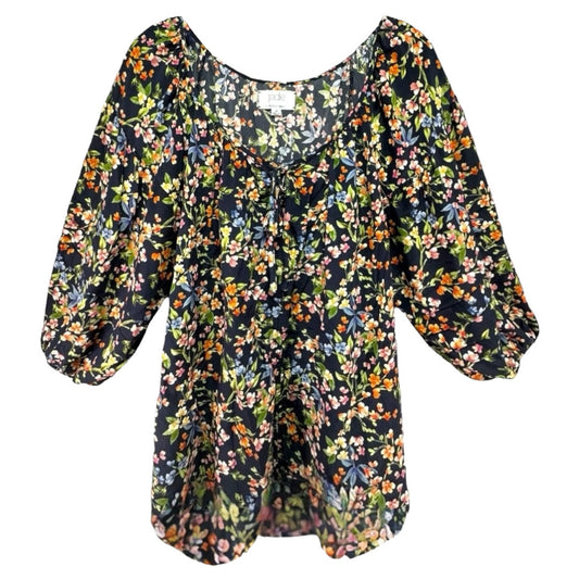 Rocco Peasant Silk Top Designer By Jade Collection By Johnny Was In Floral Print, Size: M