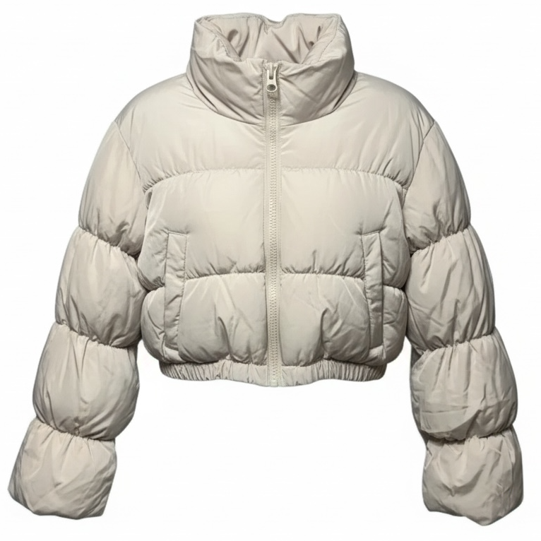 Cropped Puffer Jacket By Divided In Cream, Size: M