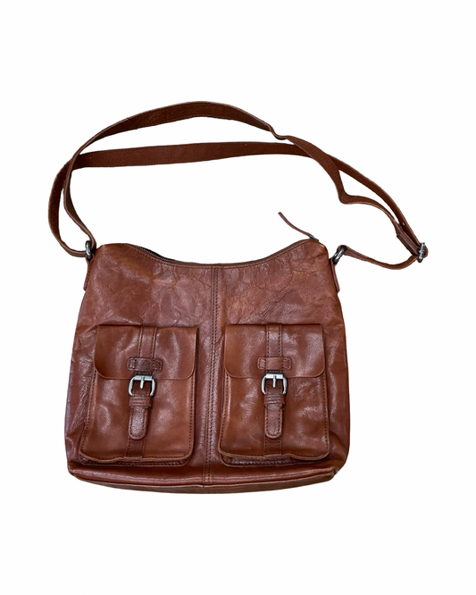 Handbag Leather By Clothes Mentor In Brown, Size:Medium