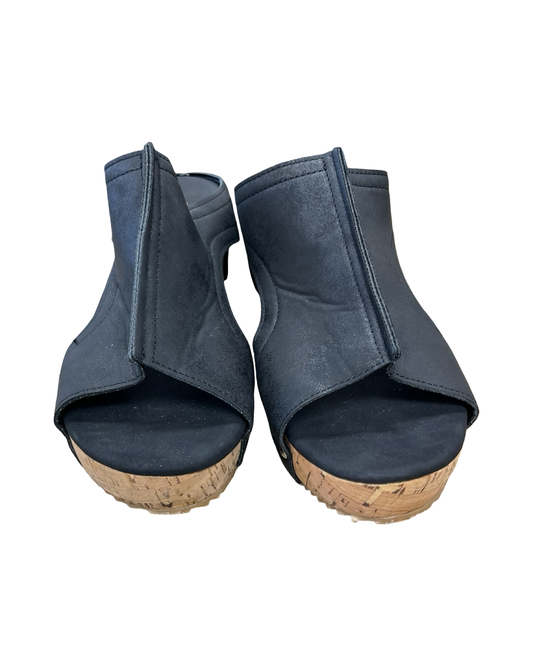 Sandals Heels Wedge By Clothes Mentor In Black, Size:11.5