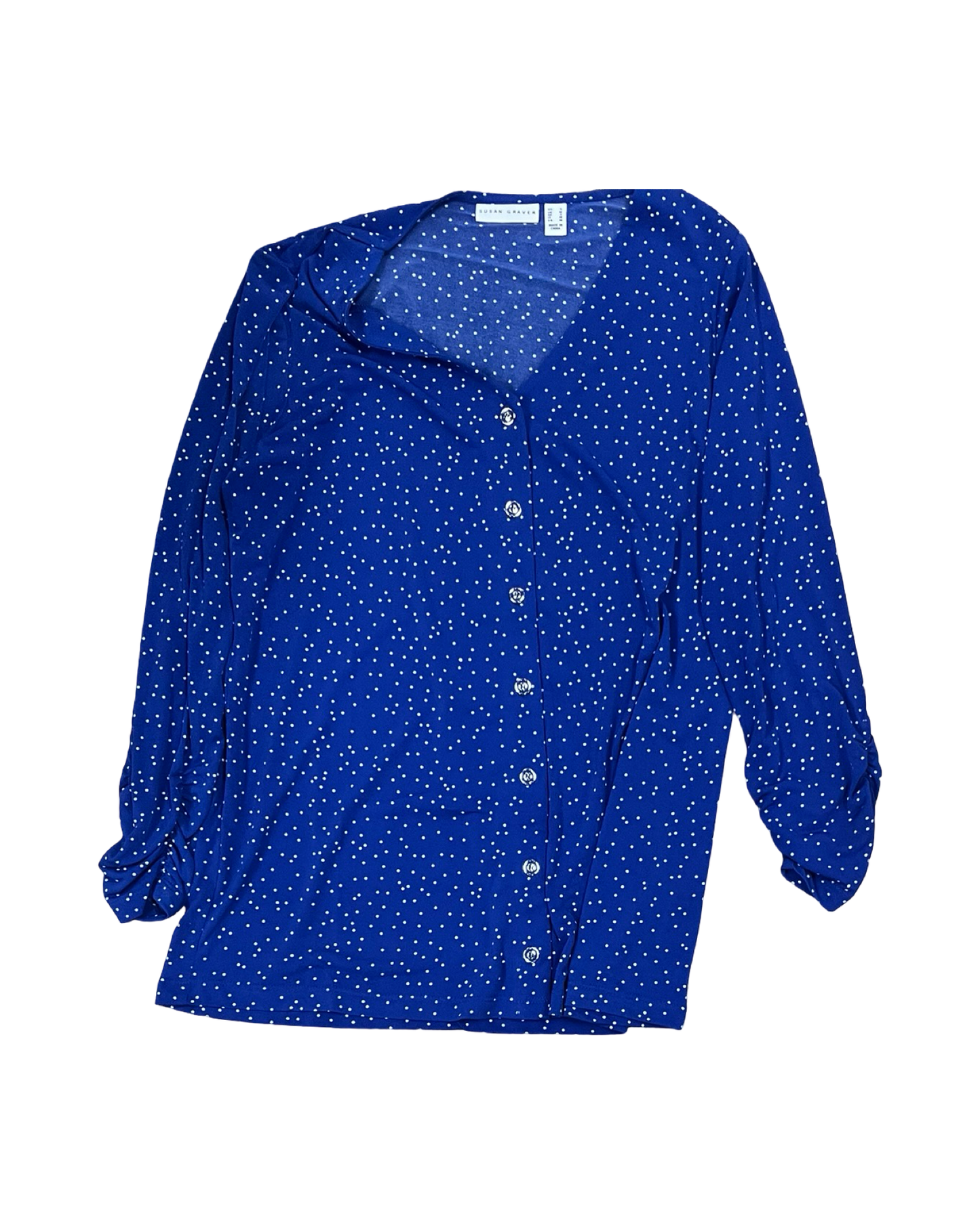 Blouse Ls By Susan Graver In Blue & White, Size:S