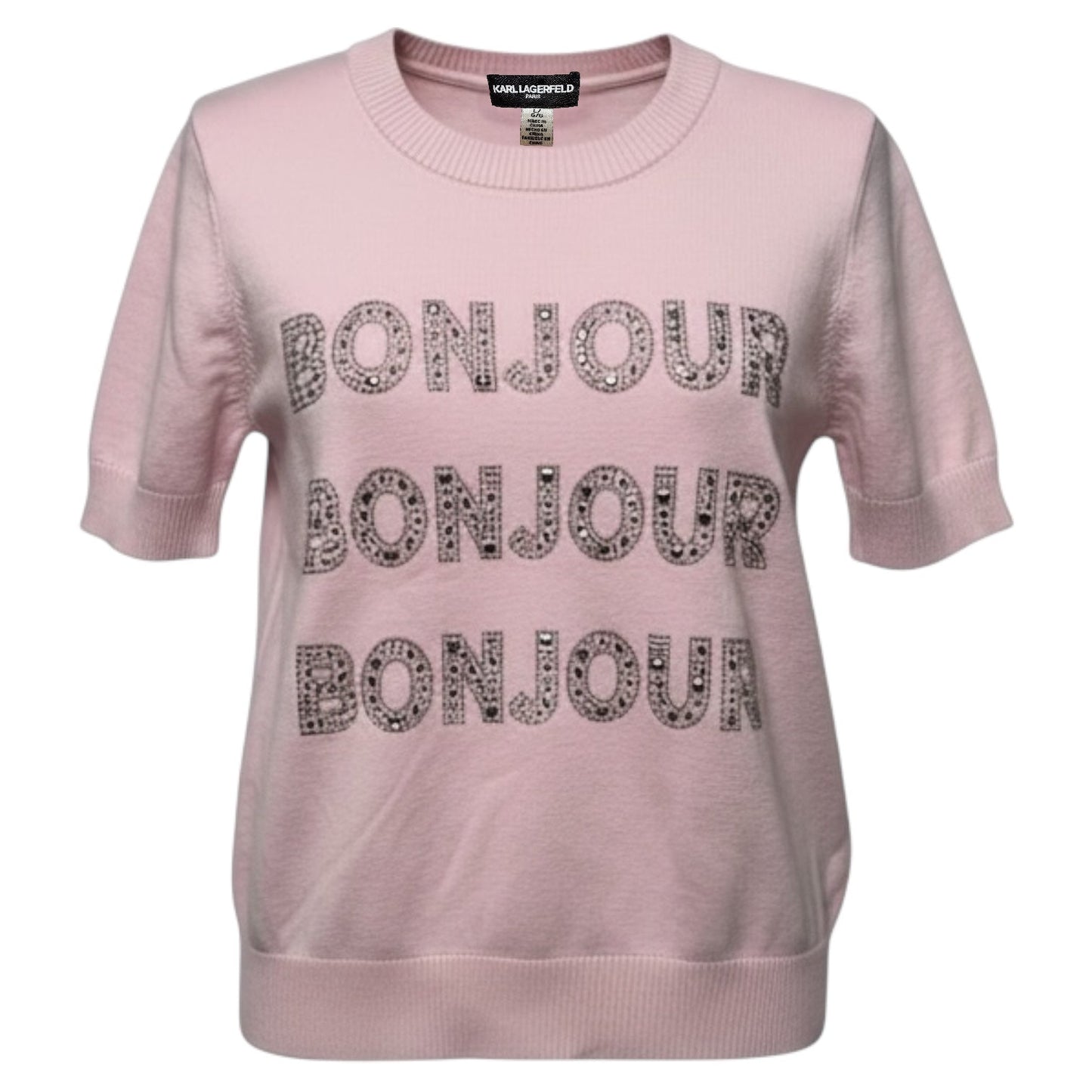 Bonjour Sweater Designer By Karl Lagerfeld In Pink, Size: L