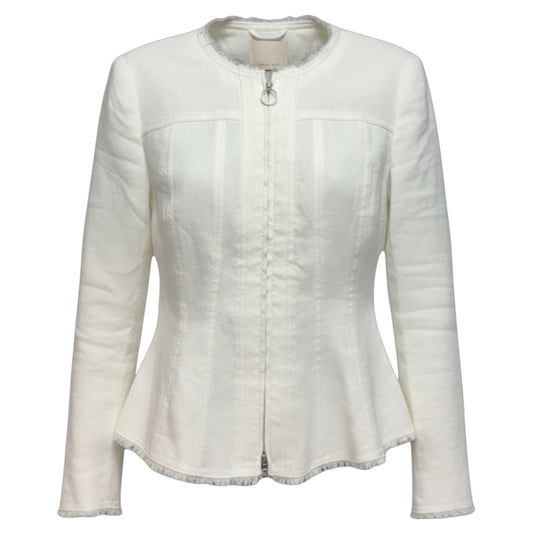 Slub Zip Front Suiting Jacket By Rebecca Taylor In Cream, Size: 0