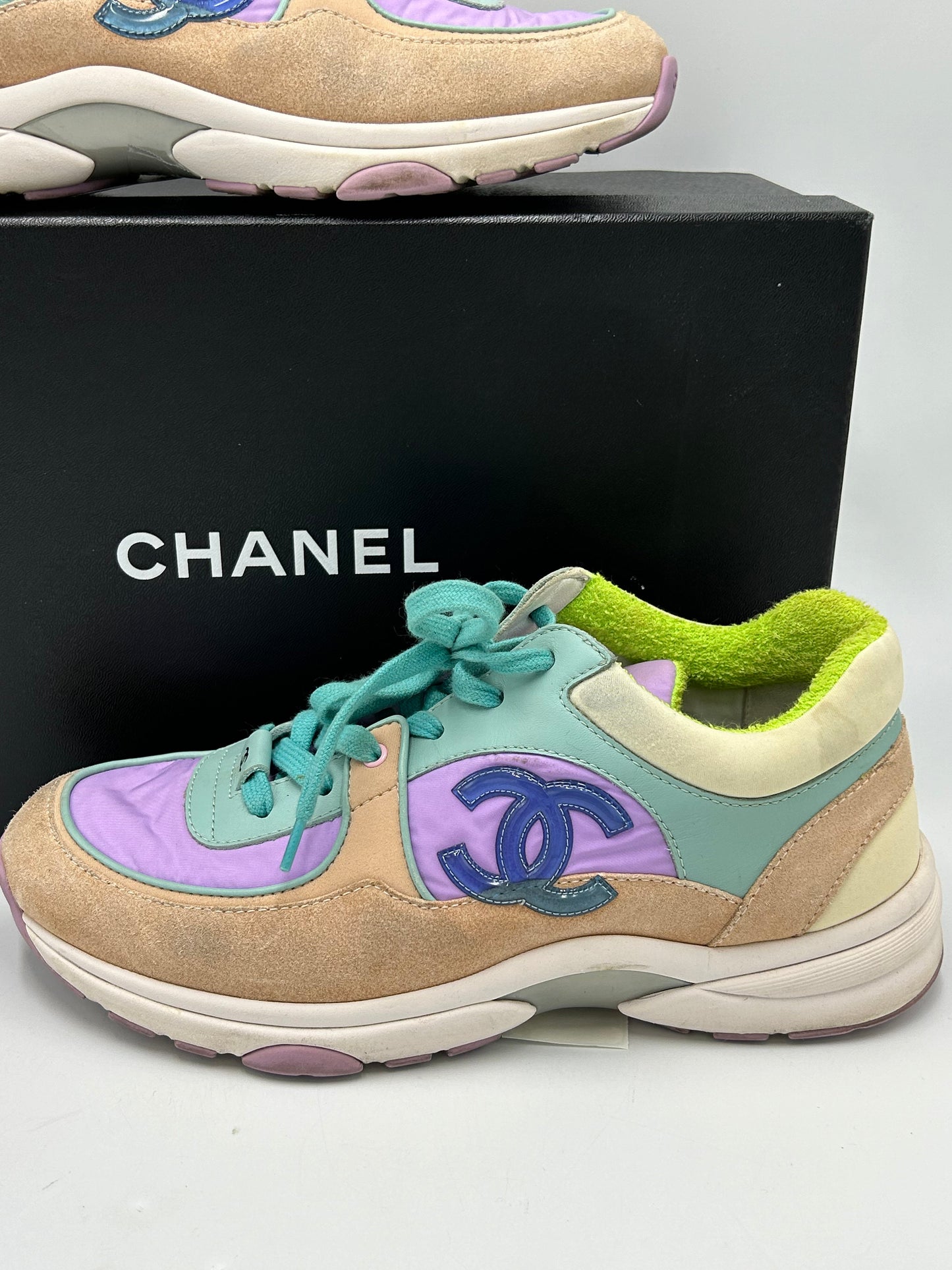 Chanel Logo Low-Top Trainer Luxury Designer Shoes, Size: 9