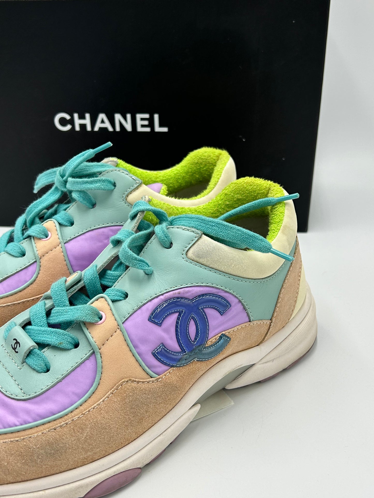 Chanel Logo Low-Top Trainer Luxury Designer Shoes, Size: 9