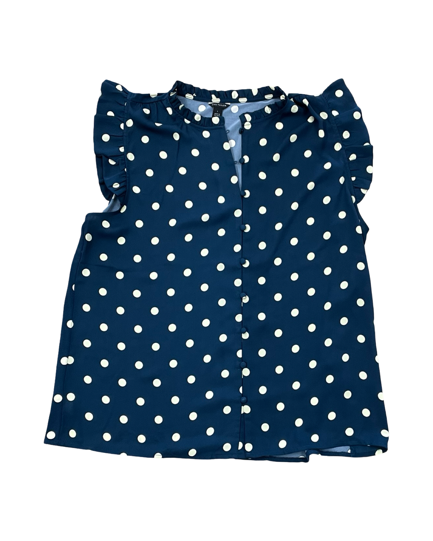 Blouse Ss By Ann Taylor In Blue & Cream, Size:L