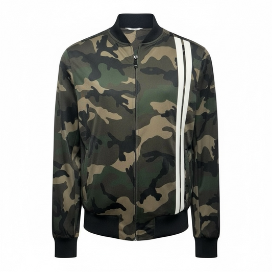 Camo Stripe Bomber Jacket Luxury Designer By Valentino-garavani In Camouflage Print, Size: L MEN’S