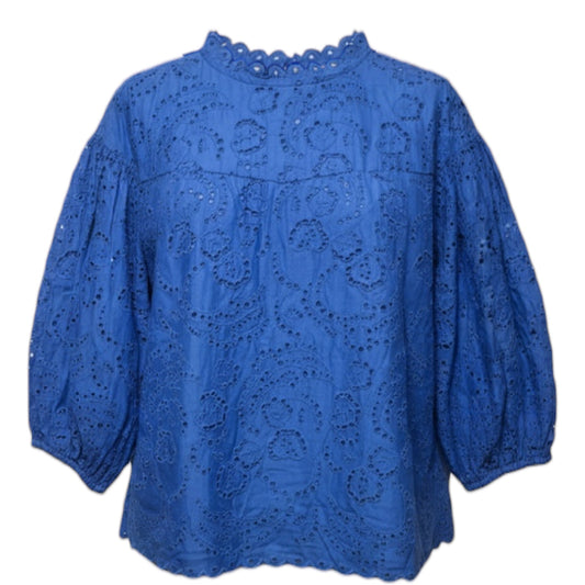 Floral Eyelet Puff Sleeve Top Designer By Kate Spade In Blue, Size: 00