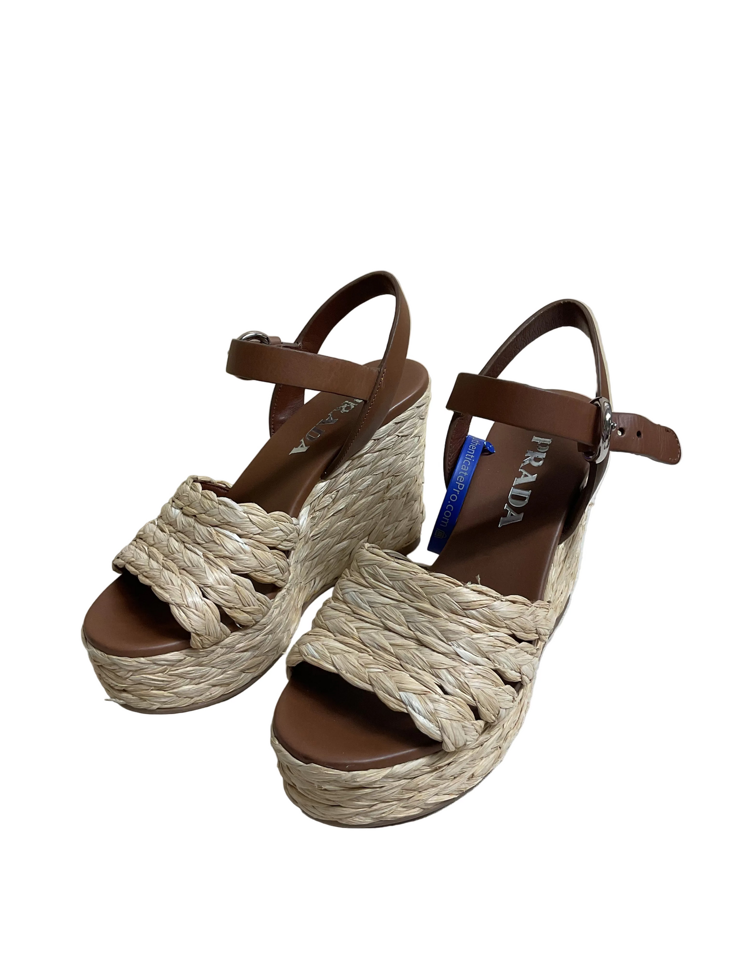 Sandals Designer By Prada In Brown & Tan, Size:5