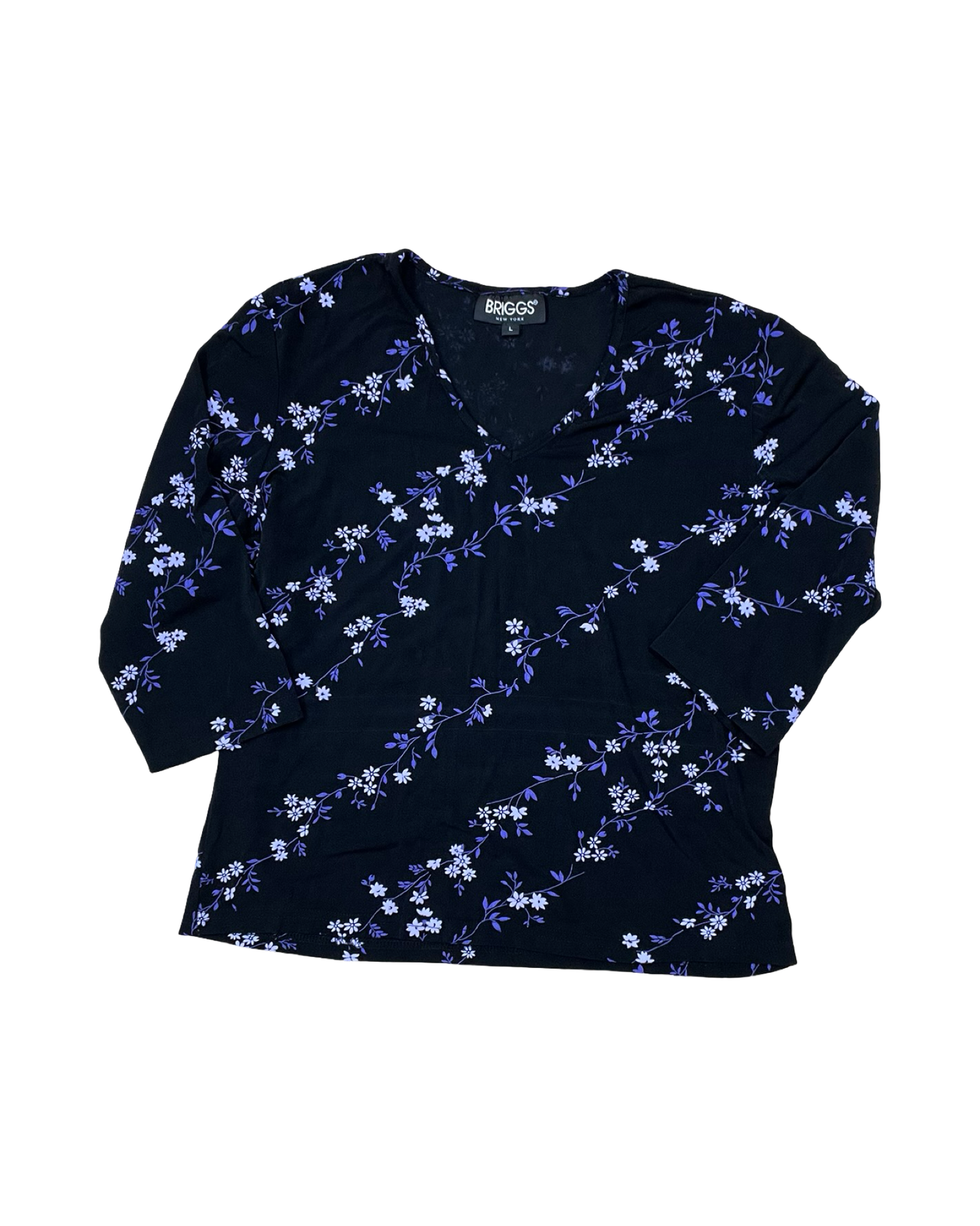 Top 3/4 Sleeve By Briggs In Black & Purple, Size:L