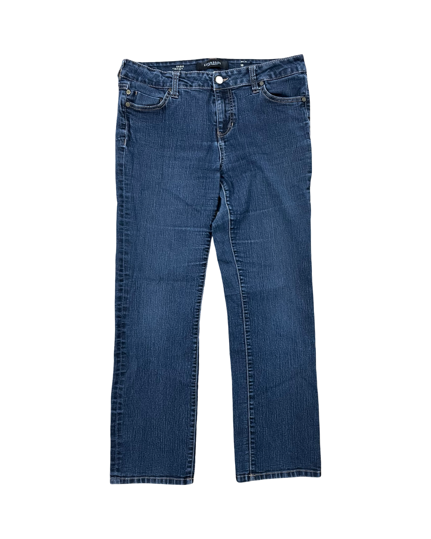 Jeans Straight By Liverpool In Blue Denim, Size:10