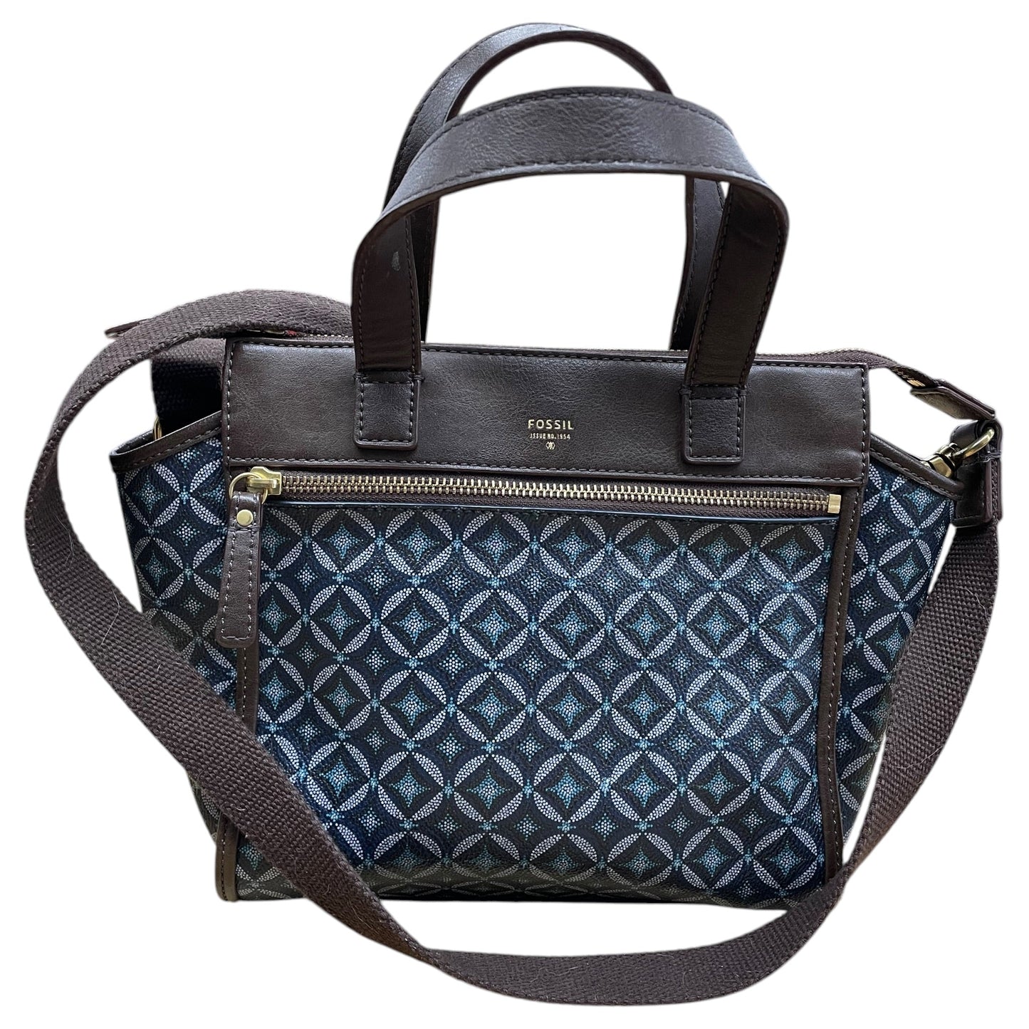 Handbag By Fossil In Blue & Brown, Size:Medium