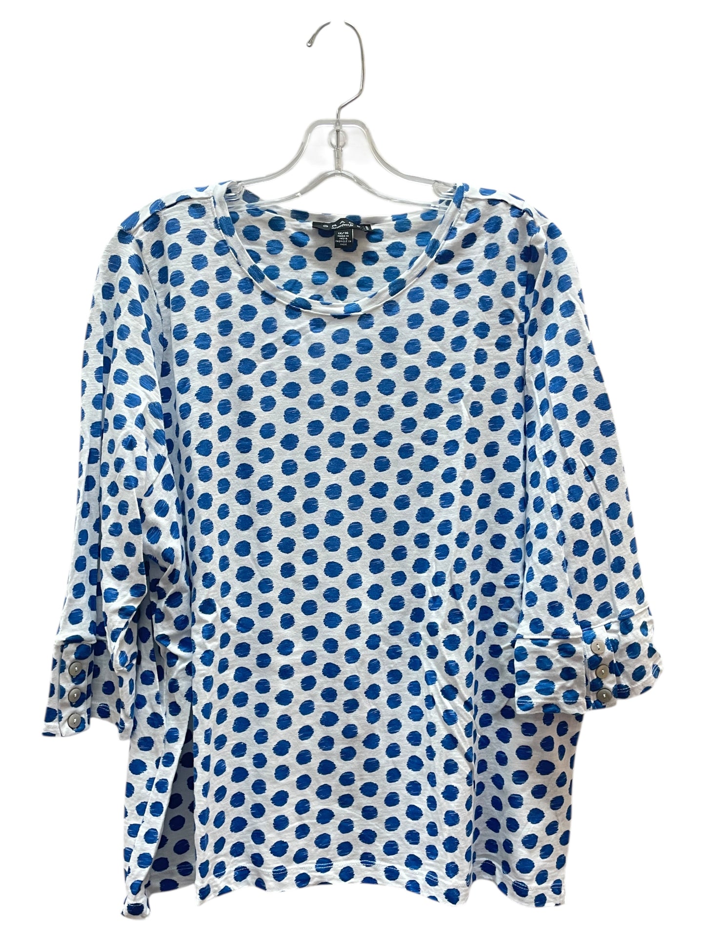 Top 3/4 Sleeve By Grace In Blue & White, Size:1X
