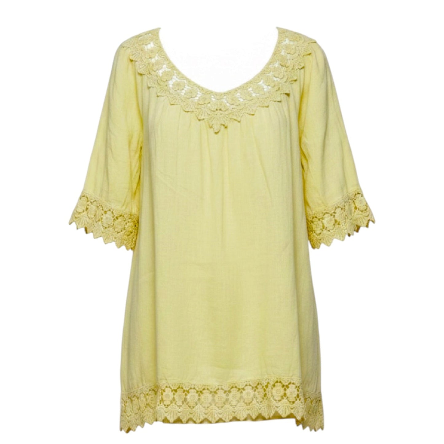 Linen Tunic Short Sleeve By Piazza Roma In Yellow, Size: M