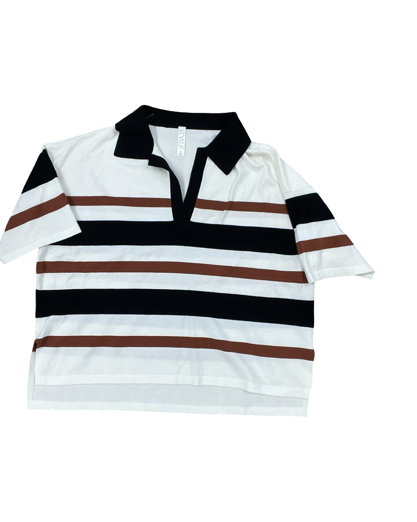 Top Ss By Stylus In Brown & Cream, Size:L