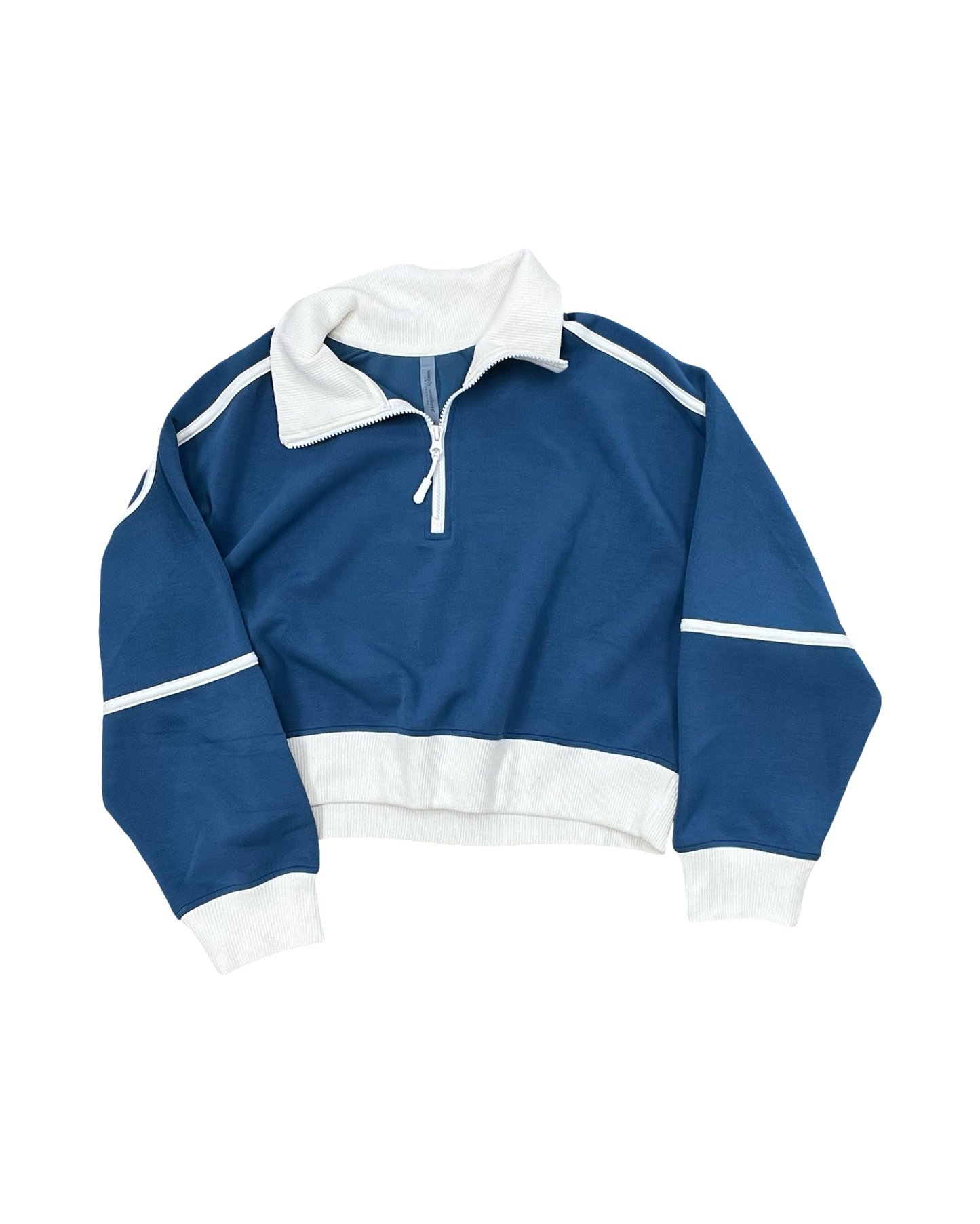 Sweatshirt Collar By Simply Southern In Blue & Cream, Size:M