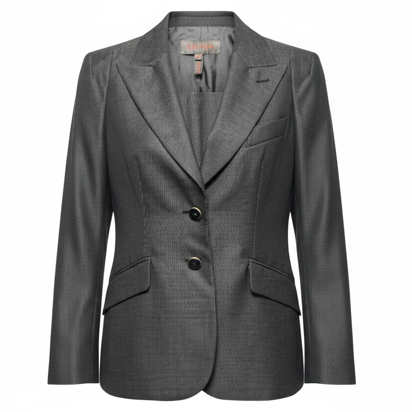 Wool Silk Blend Single Breasted 2 Button Tailored Blazer Designer By Escada In Black & White, Size: M (40 EU)