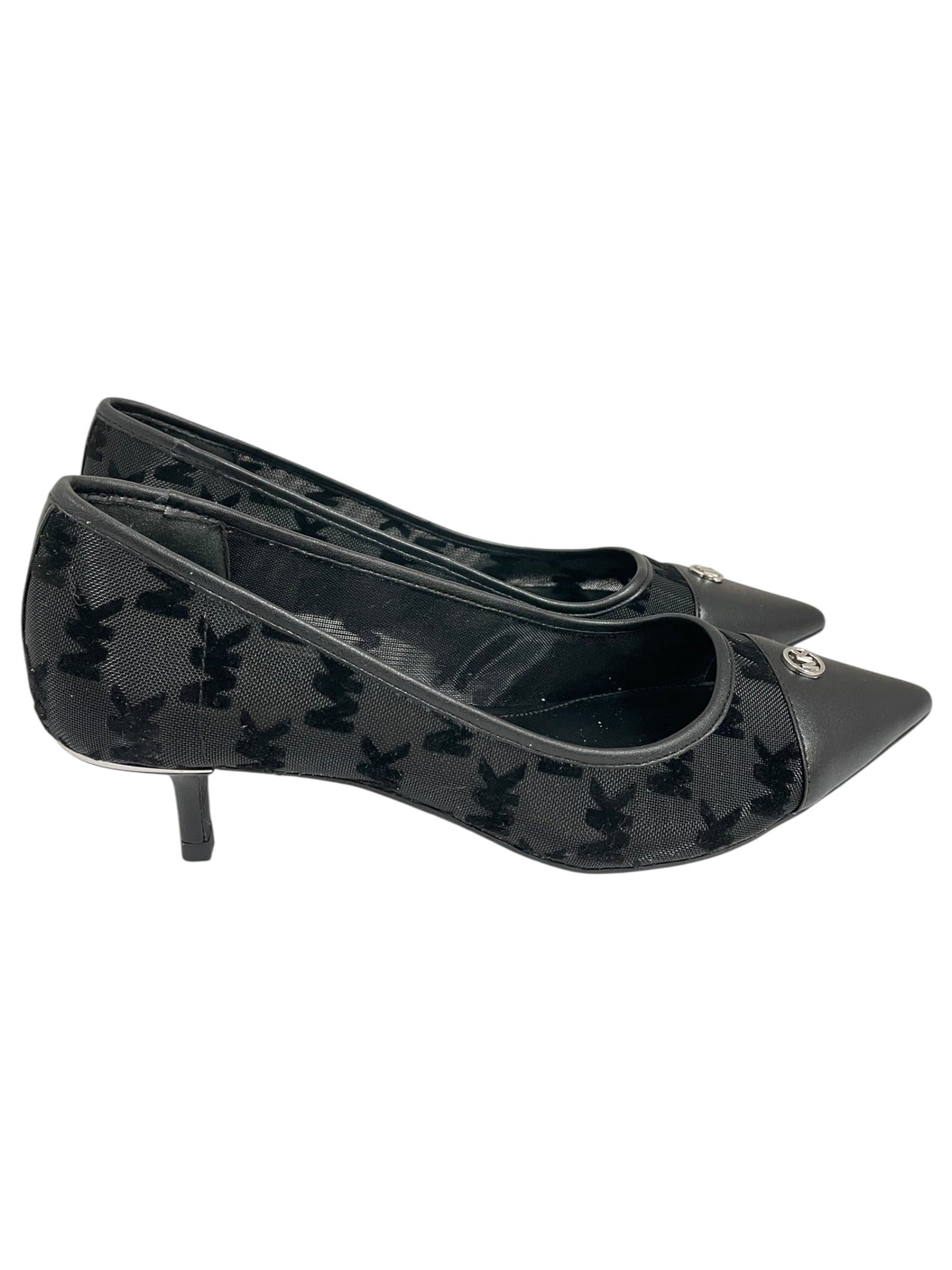 Shoes Heels Kitten By Michael By Michael Kors In Black & Silver, Size:7.5