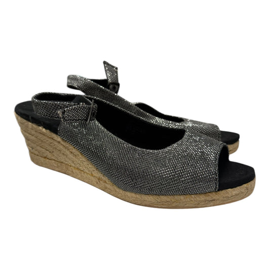 Sandals Heels Wedge By Lanesboro In Black & Silver, Size:10