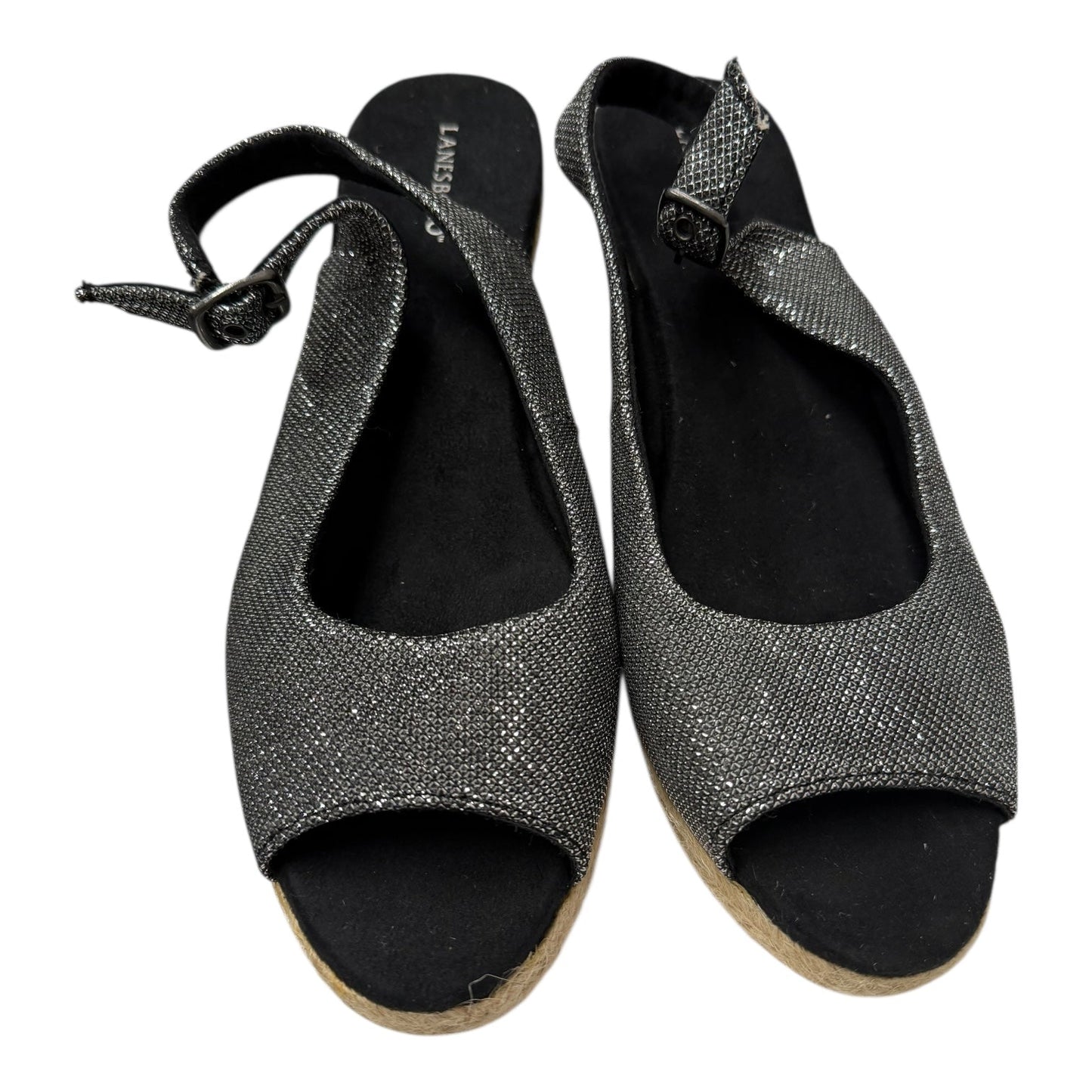 Sandals Heels Wedge By Lanesboro In Black & Silver, Size:10