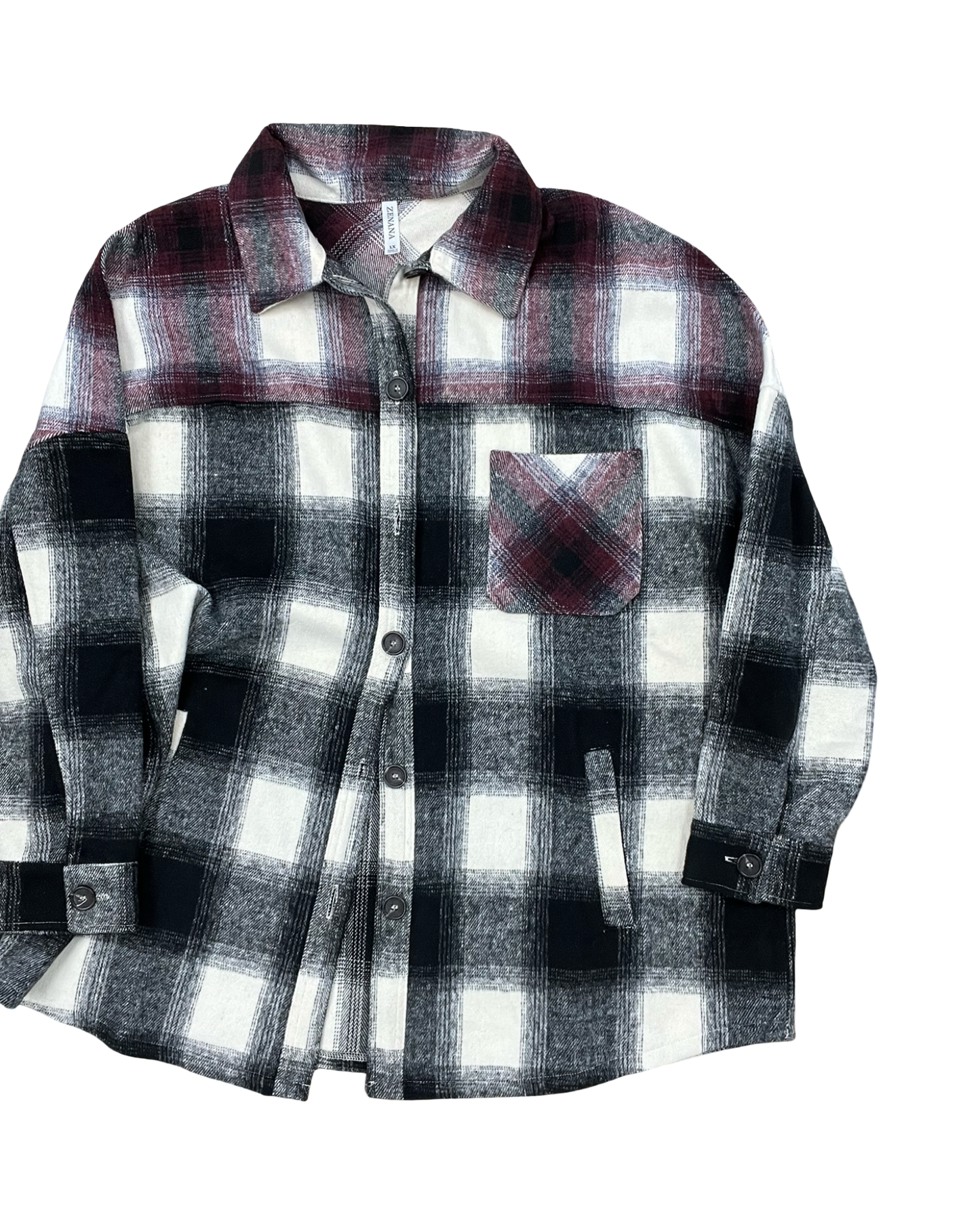 Jacket Shirt By Zenana In Red & White, Size:1X