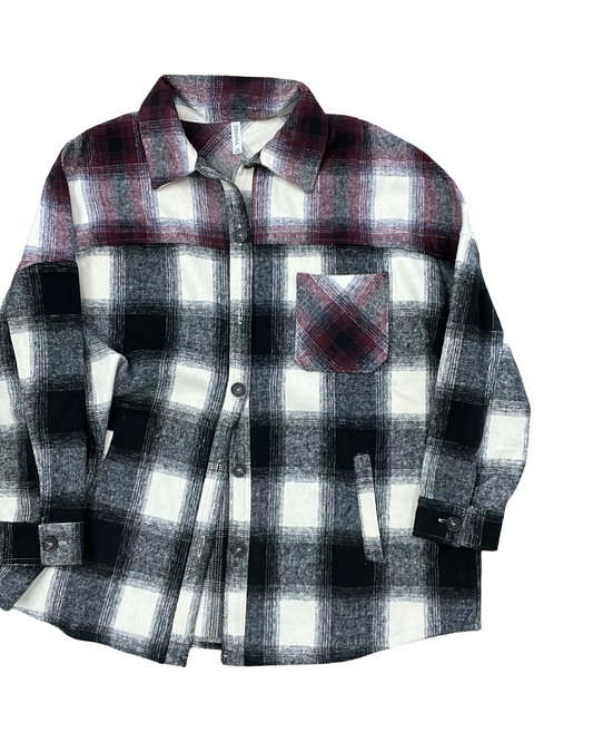 Jacket Shirt By Zenana In Red & White, Size:1X