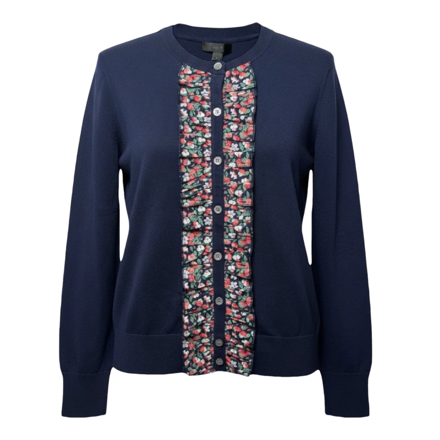 Liberty Ruffle Jackie Cardigan Sweater By J. Crew In Navy, Size: M