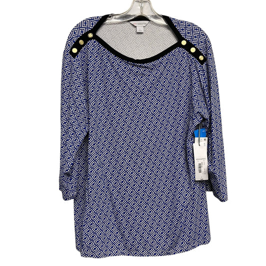 Top 3/4 Sleeve By Liz Claiborne In Blue & White, Size:L