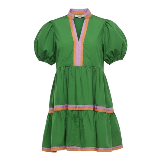 Puff Sleeve Tiered Mini Dress By Entro In Green, Size: M