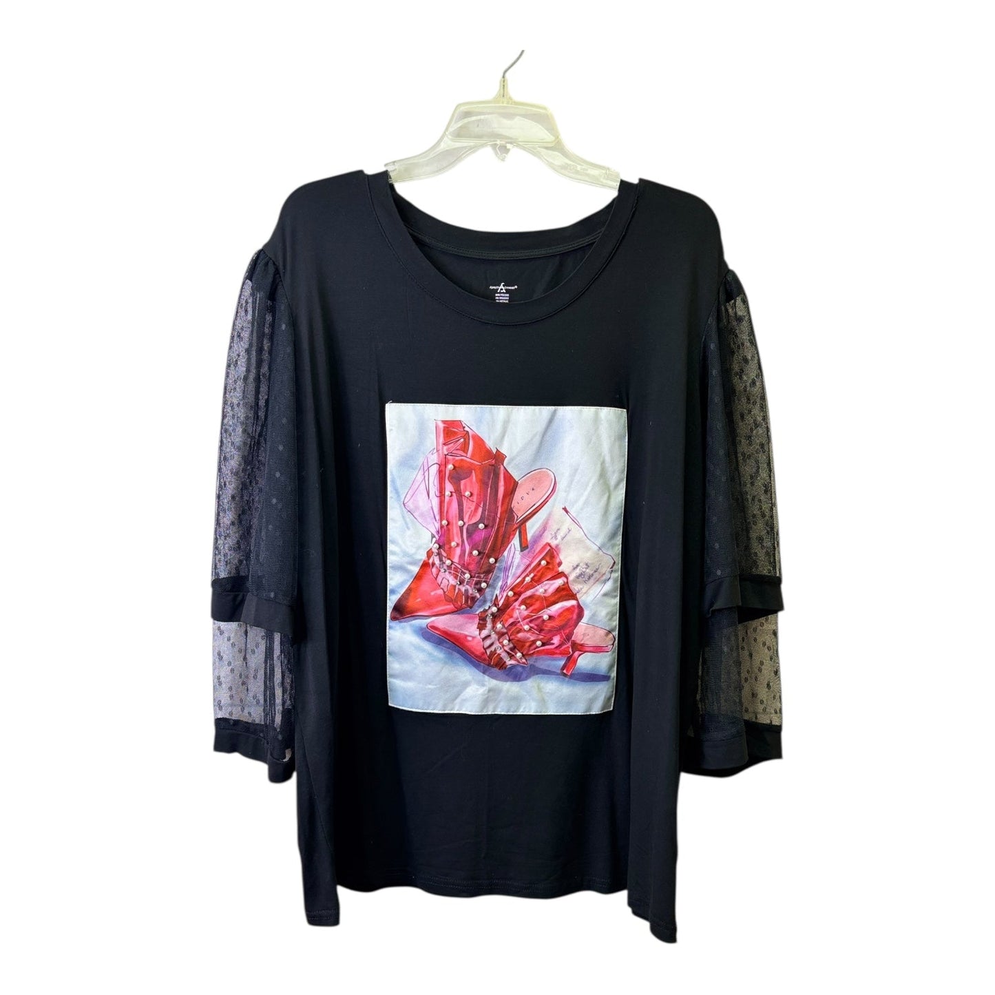 Top 3/4 Sleeve By Ashley Stewart In Black & Red, Size:2X