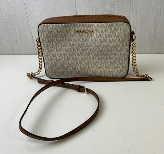 Crossbody Designer By Michael Kors In Brown & Cream, Size:Medium