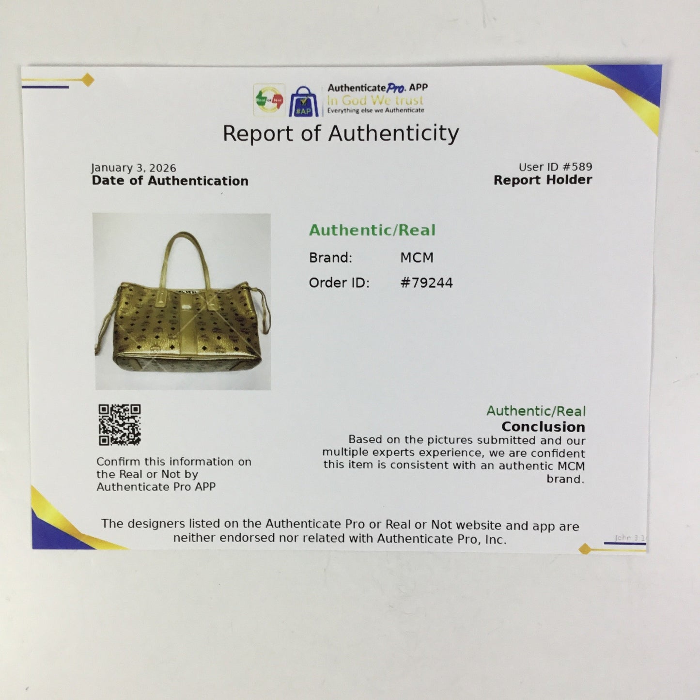 Handbag Luxury Designer By Mcm In Gold, Size:Large