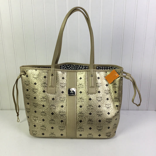 Handbag Luxury Designer By Mcm In Gold, Size:Large