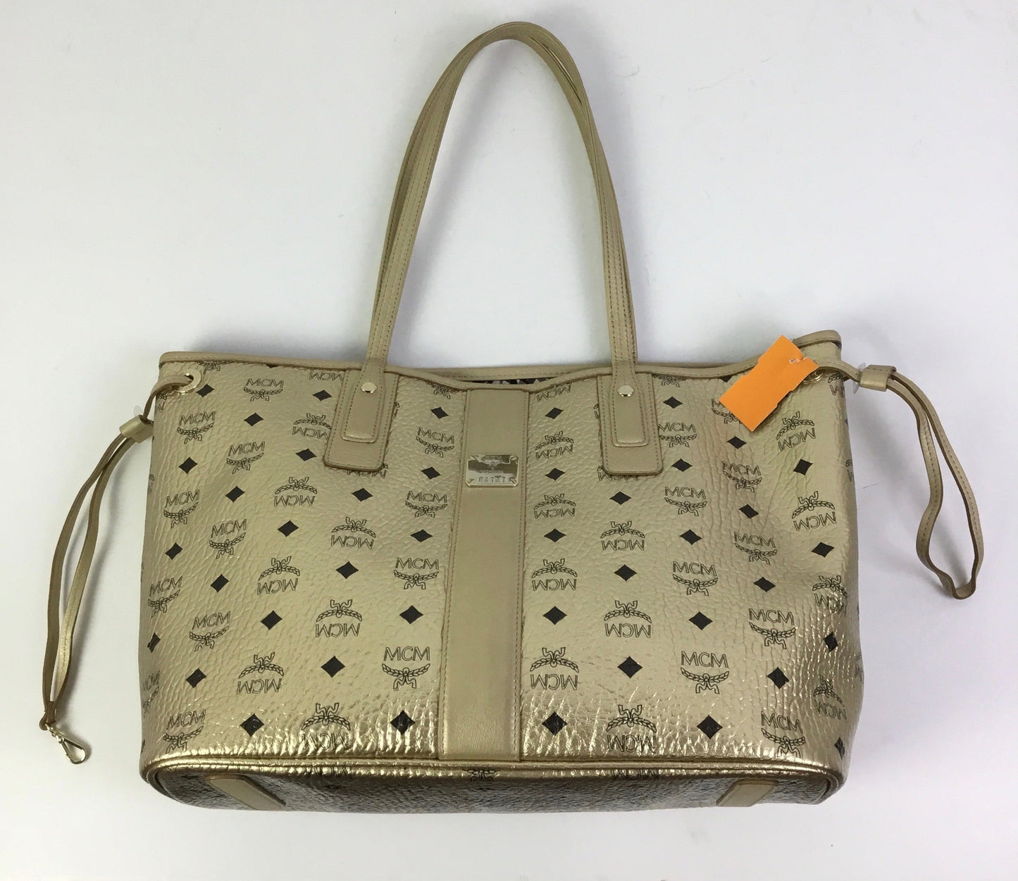 Handbag Luxury Designer By Mcm In Gold, Size:Large