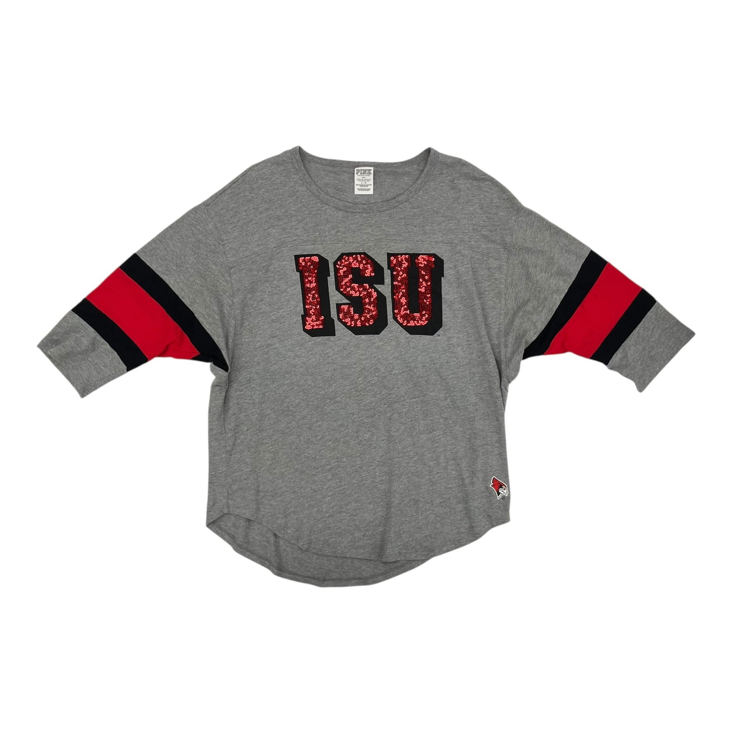 Athletic Top Ls Crewneck By Pink In Grey & Red, Size:L