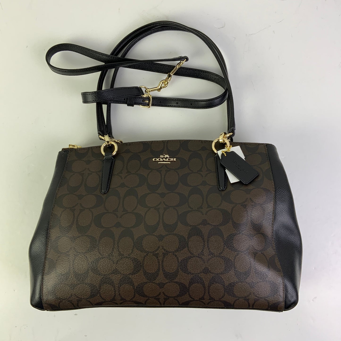 Handbag Designer By Coach In Black & Brown, Size:Medium