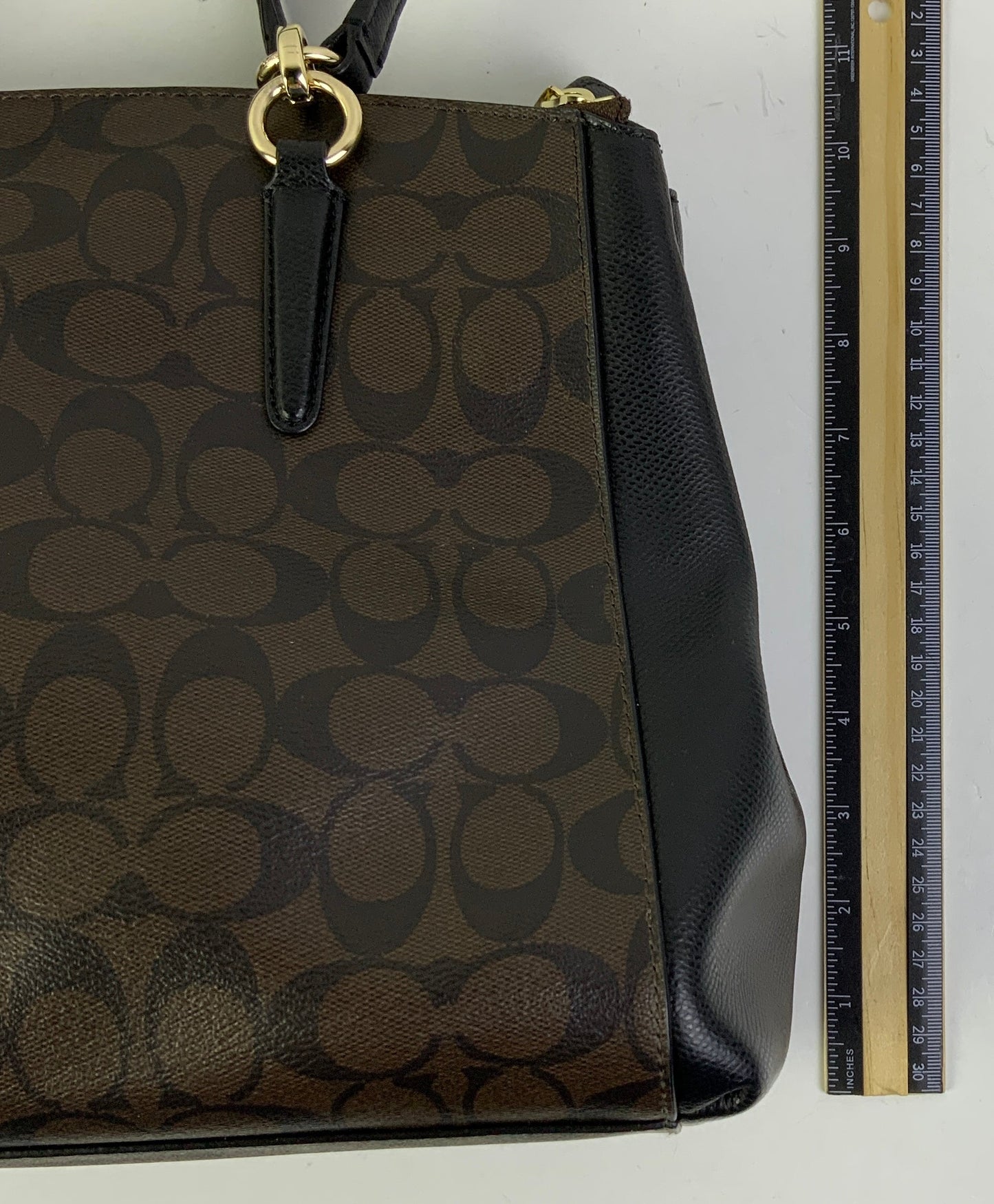 Handbag Designer By Coach In Black & Brown, Size:Medium