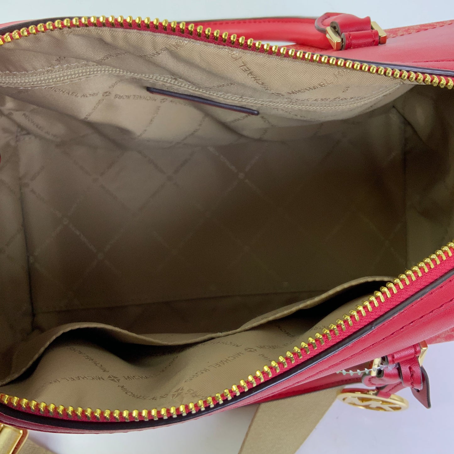 Handbag Designer By Michael Kors In Gold & Red, Size:Medium