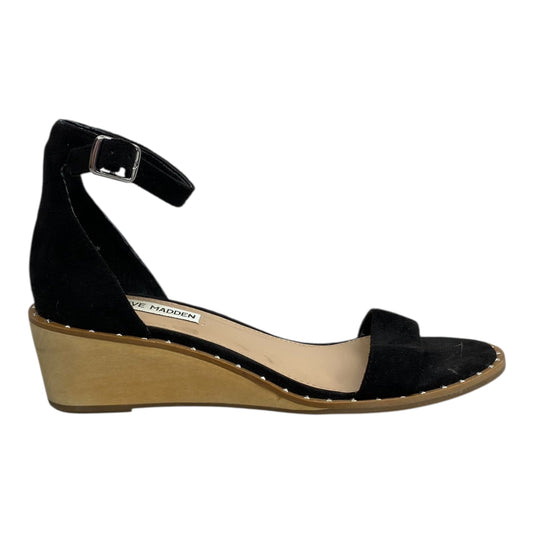 Sandals Heels Wedge By Steve Madden In Black, Size:7.5