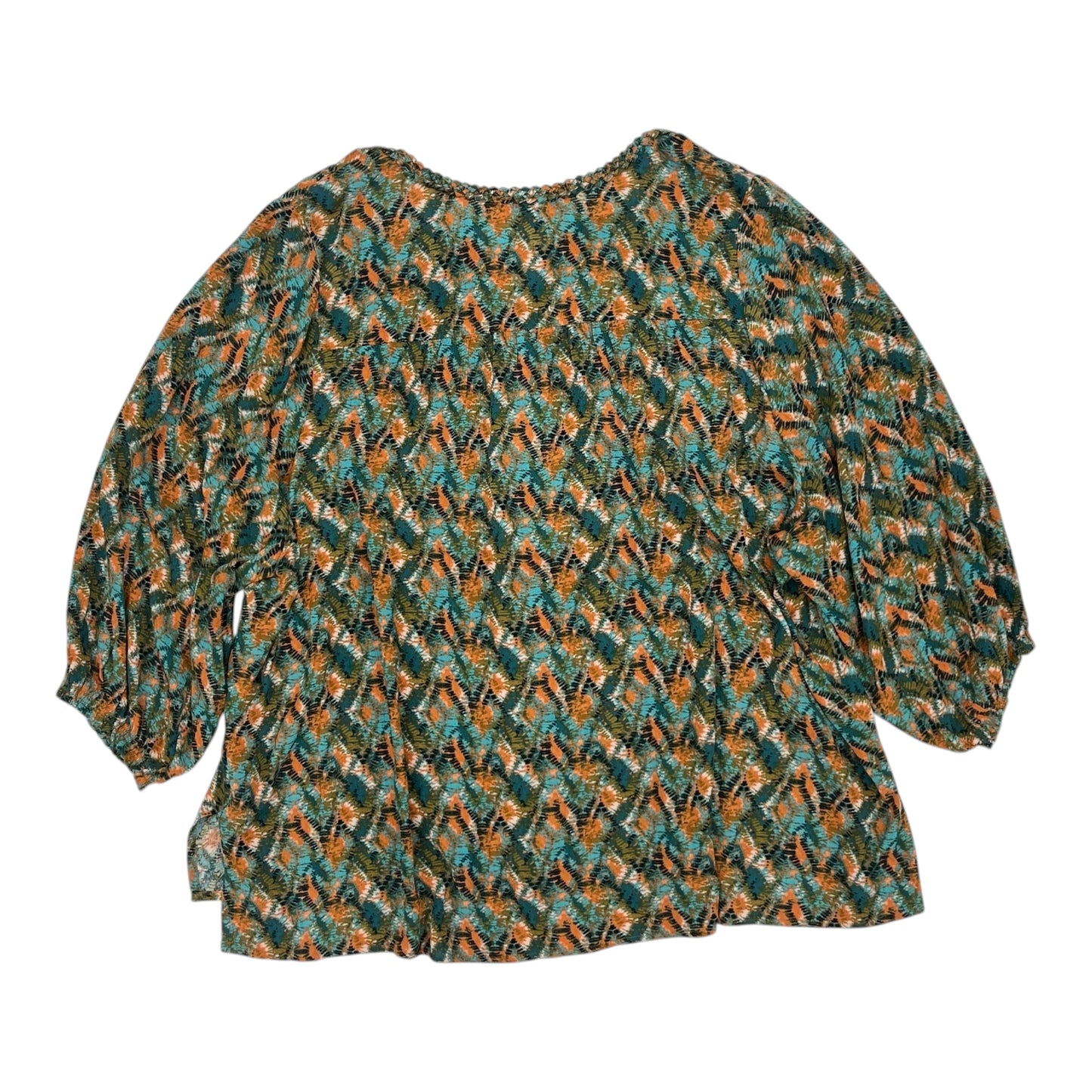 Blouse 3/4 Sleeve By Democracy In Green & Orange, Size:3X