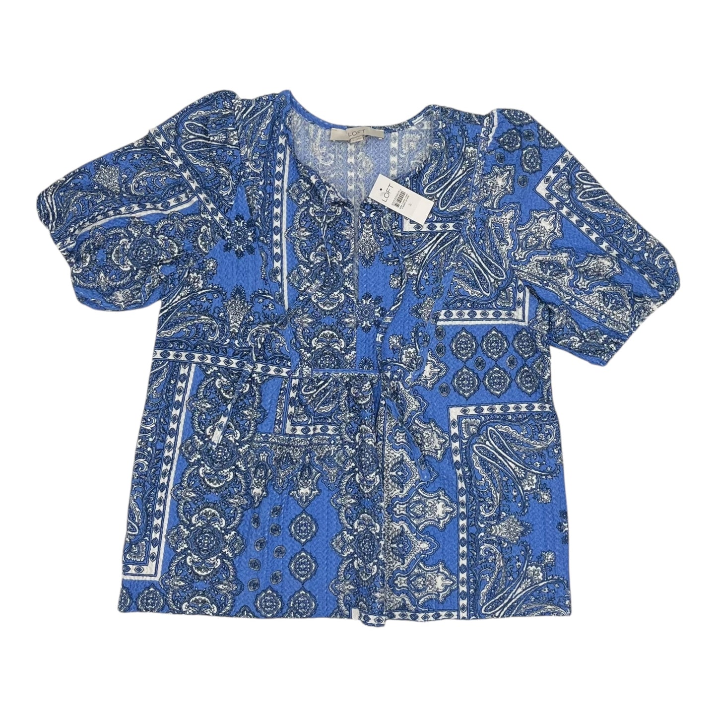 Blouse Ss By Loft In Blue & White, Size:S