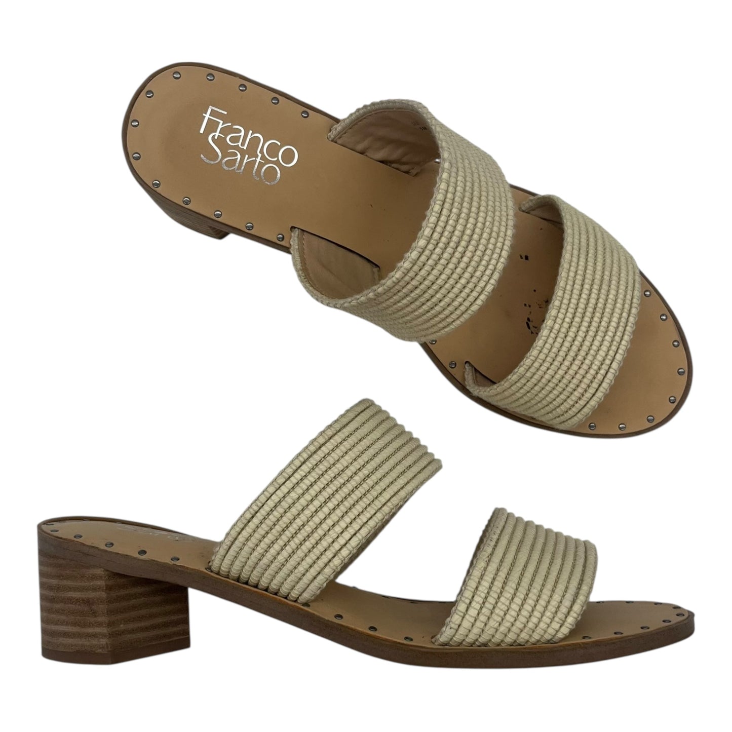 Sandals Heels Block By Franco Sarto In Cream, Size:8.5