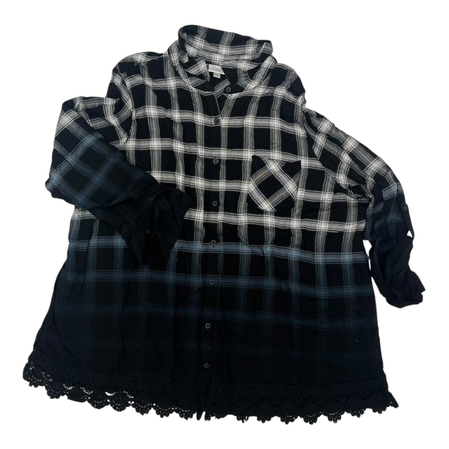 Blouse Ls By Avenue In Black & Blue, Size:4X