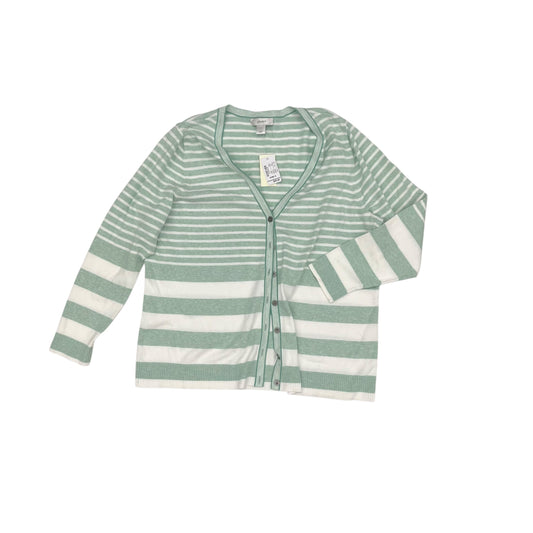 Sweater Cardigan By Cj Banks In Green & White, Size:1X